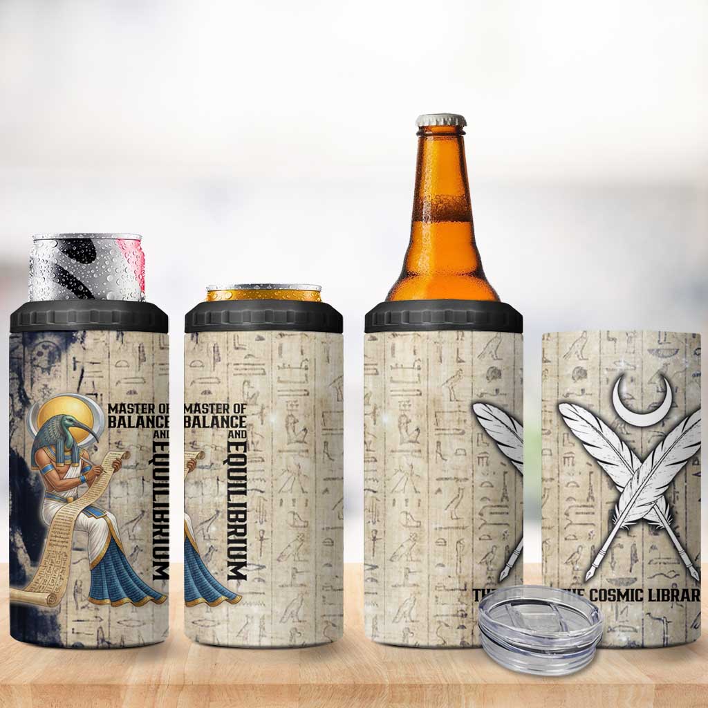 Thoth 4 in 1 Can Cooler Tumbler Ibis Head and Ancient Scroll Egyptian Wisdom