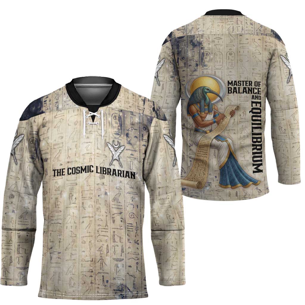 Thoth Hockey Jersey Ibis Head and Ancient Scroll Egyptian Wisdom