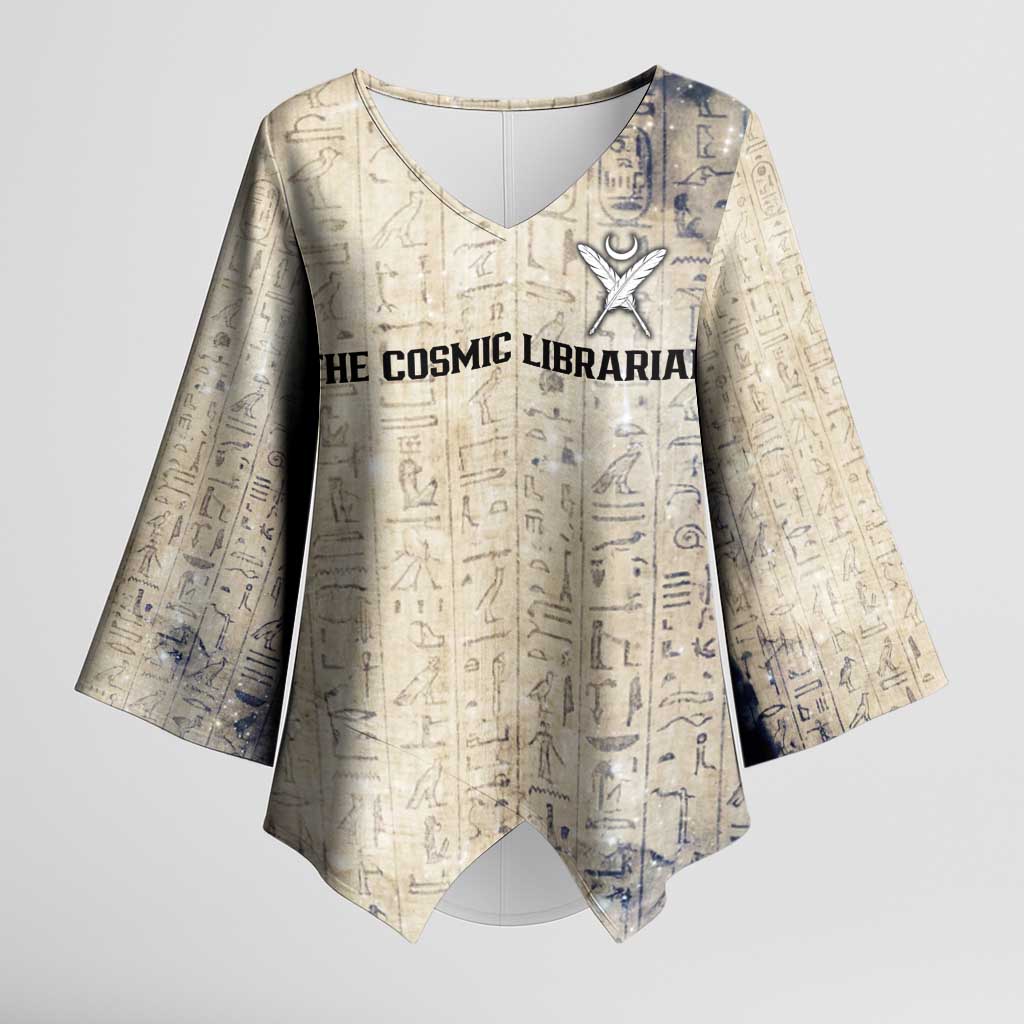 Thoth Kimono Sleeve Blouse Ibis Head and Ancient Scroll Egyptian Wisdom