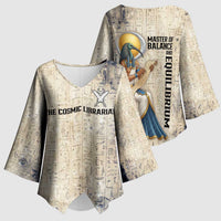 Thoth Kimono Sleeve Blouse Ibis Head and Ancient Scroll Egyptian Wisdom
