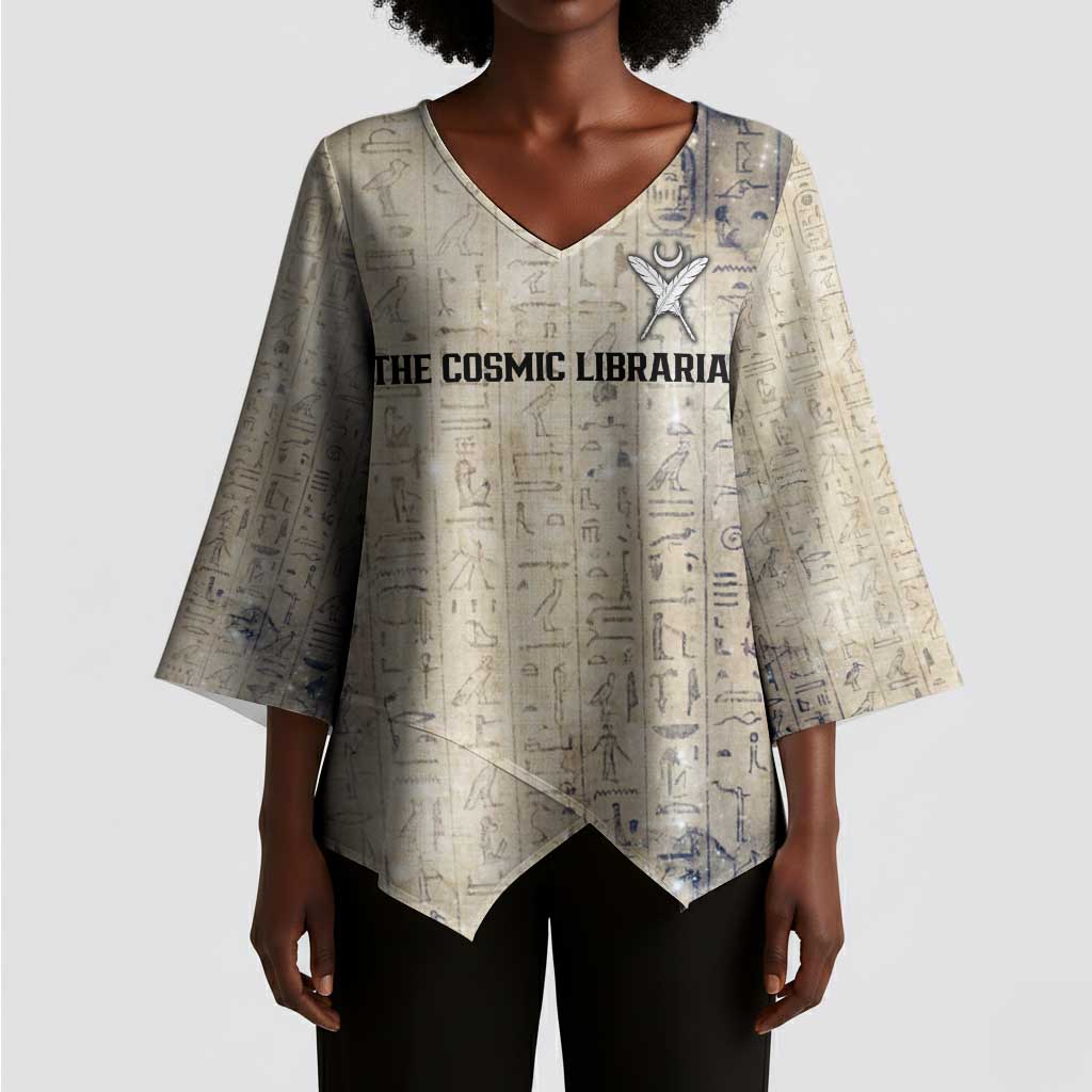 Thoth Kimono Sleeve Blouse Ibis Head and Ancient Scroll Egyptian Wisdom