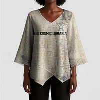 Thoth Kimono Sleeve Blouse Ibis Head and Ancient Scroll Egyptian Wisdom