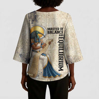 Thoth Kimono Sleeve Blouse Ibis Head and Ancient Scroll Egyptian Wisdom