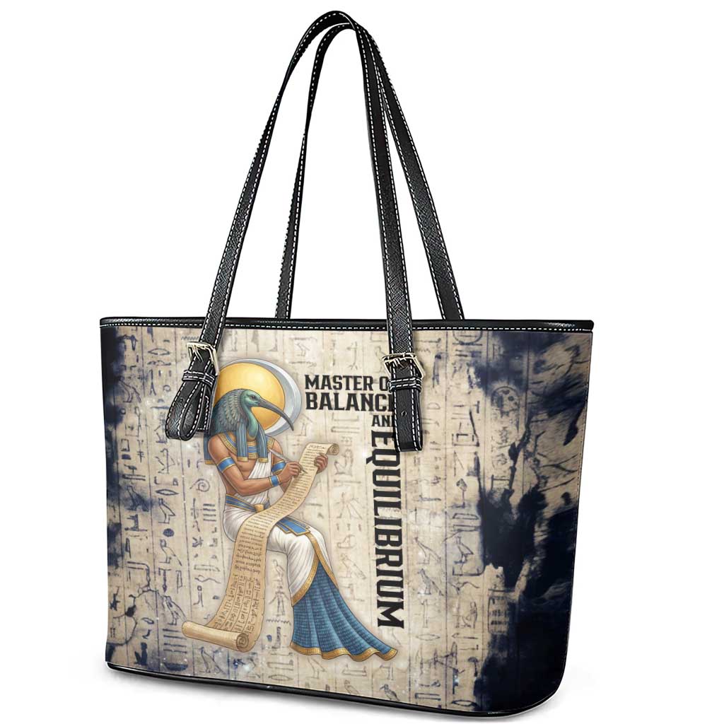 Thoth Leather Tote Bag Ibis Head and Ancient Scroll Egyptian Wisdom