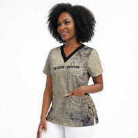 Thoth Scrub Top Ibis Head and Ancient Scroll Egyptian Wisdom