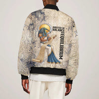 Thoth Sleeve Zip Bomber Jacket Ibis Head and Ancient Scroll Egyptian Wisdom