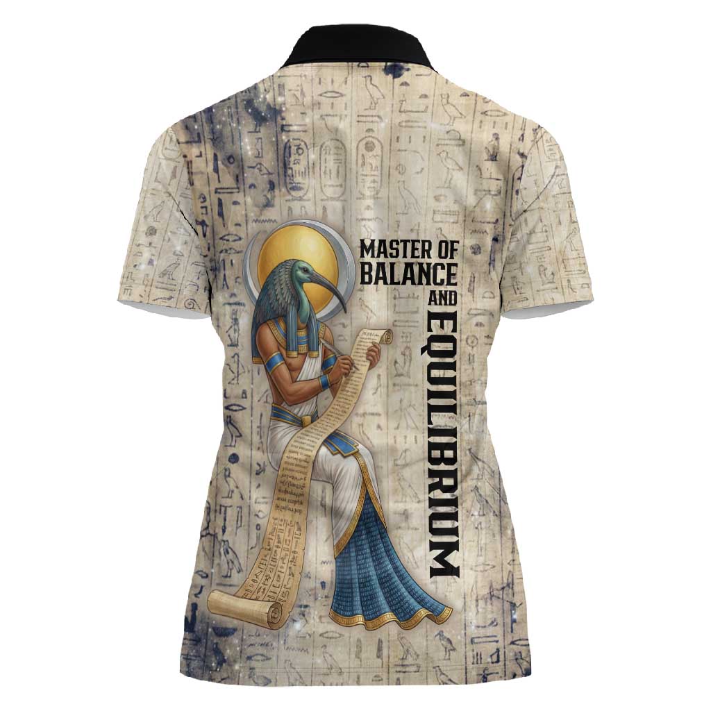 Thoth Women Polo Shirt Ibis Head and Ancient Scroll Egyptian Wisdom