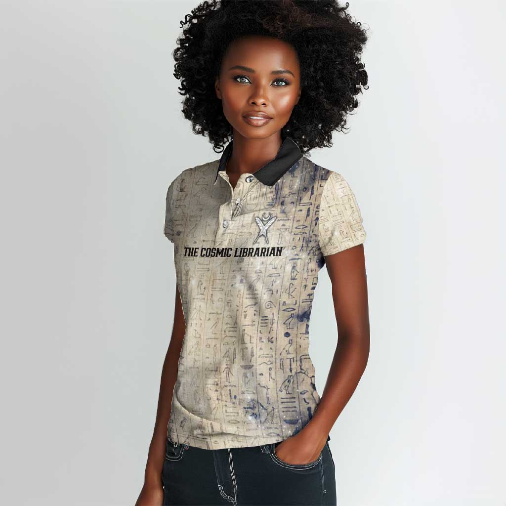 Thoth Women Polo Shirt Ibis Head and Ancient Scroll Egyptian Wisdom
