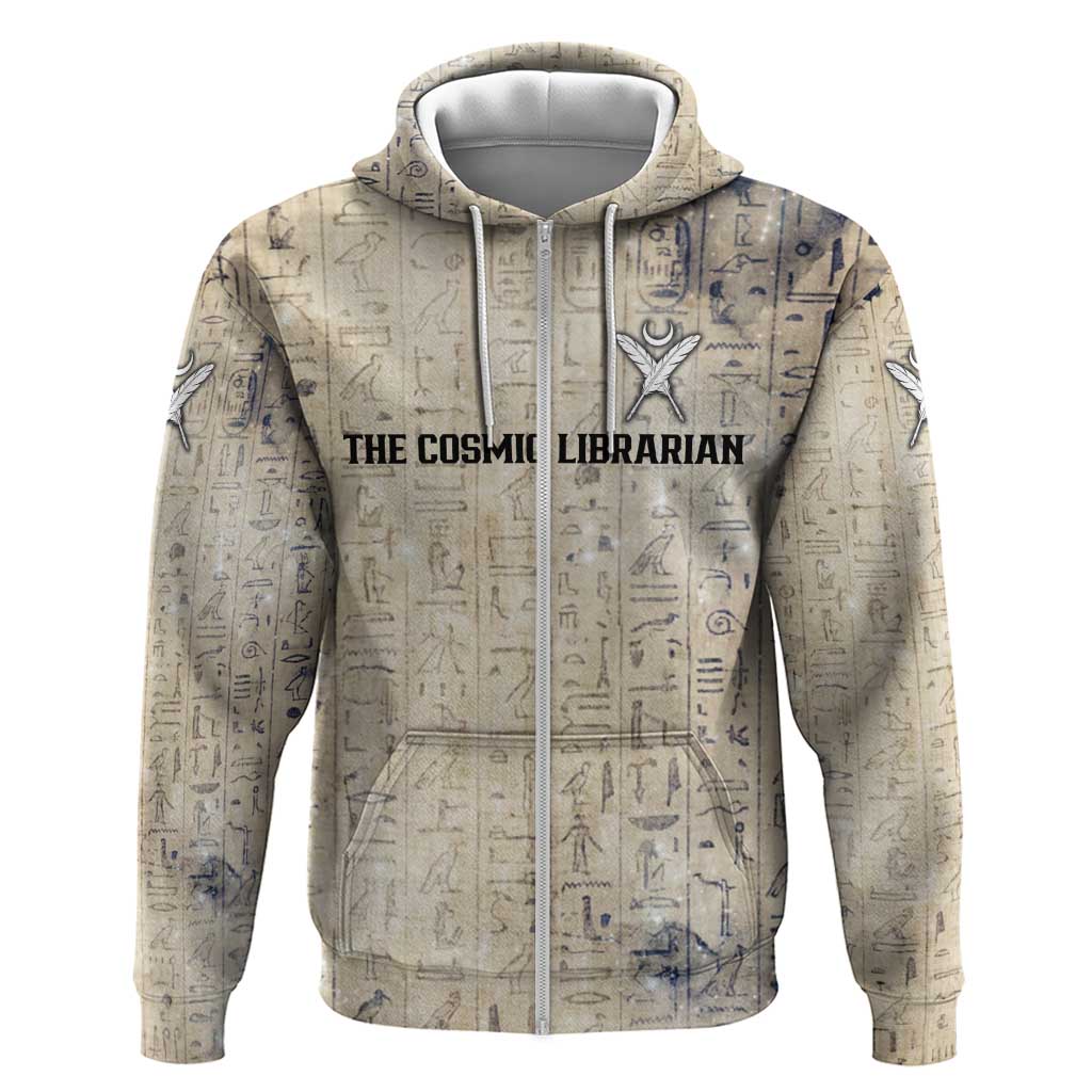 Thoth Zip Hoodie Ibis Head and Ancient Scroll Egyptian Wisdom