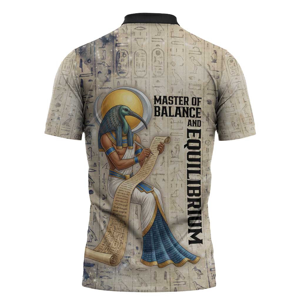 Thoth Zipper Polo Shirt Ibis Head and Ancient Scroll Egyptian Wisdom