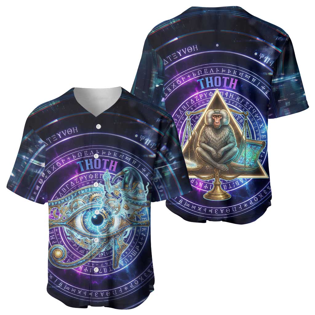 Thoth Ancient Egyptian Cosmic Baseball Jersey with Sacred Eye and Baboon Symbol Theme