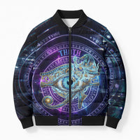 Thoth Ancient Egyptian Cosmic Bomber Puffer Jacket with Sacred Eye and Baboon Symbol Theme