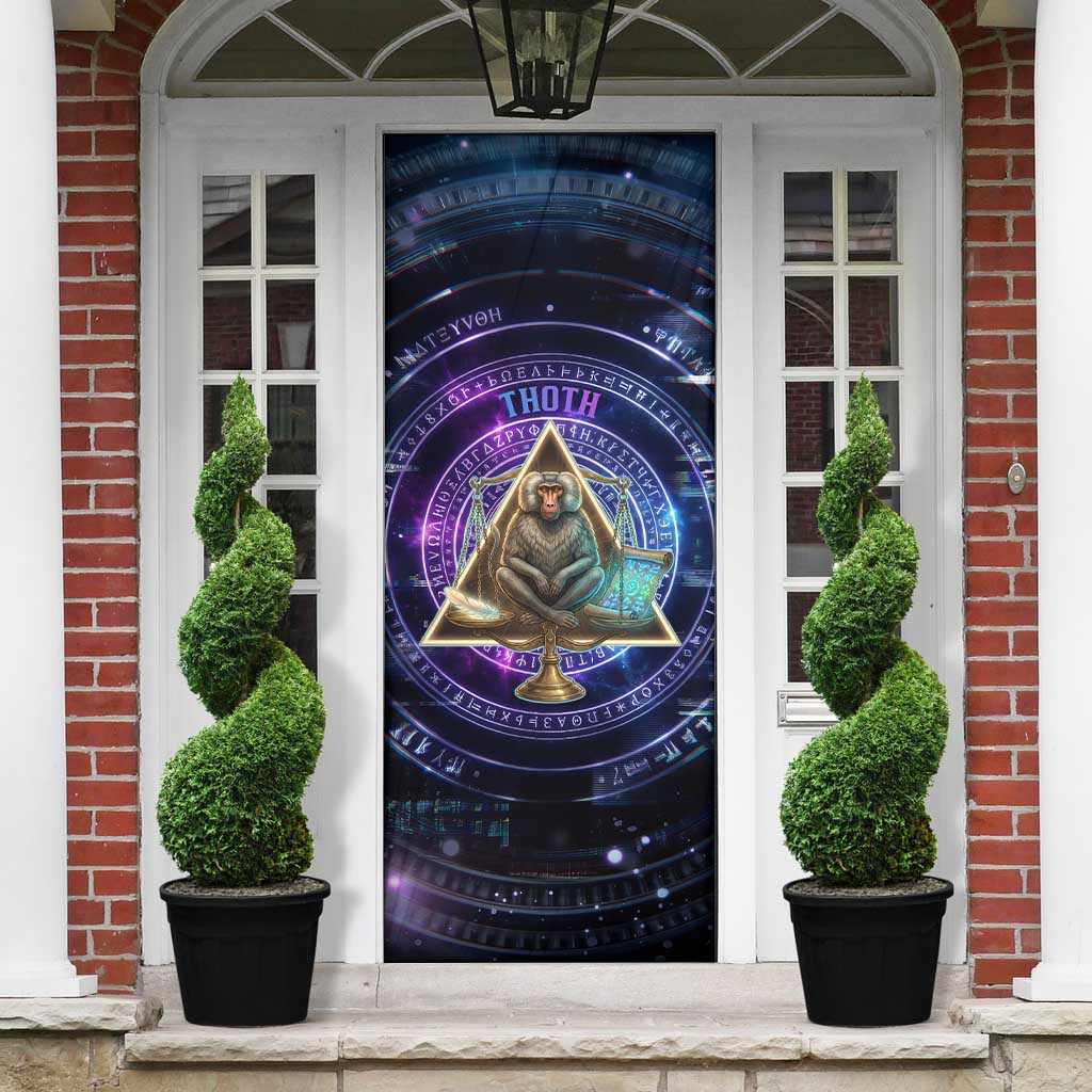 Thoth Ancient Egyptian Cosmic Door Cover with Sacred Eye and Baboon Symbol Theme