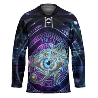 Thoth Ancient Egyptian Cosmic Hockey Jersey with Sacred Eye and Baboon Symbol Theme