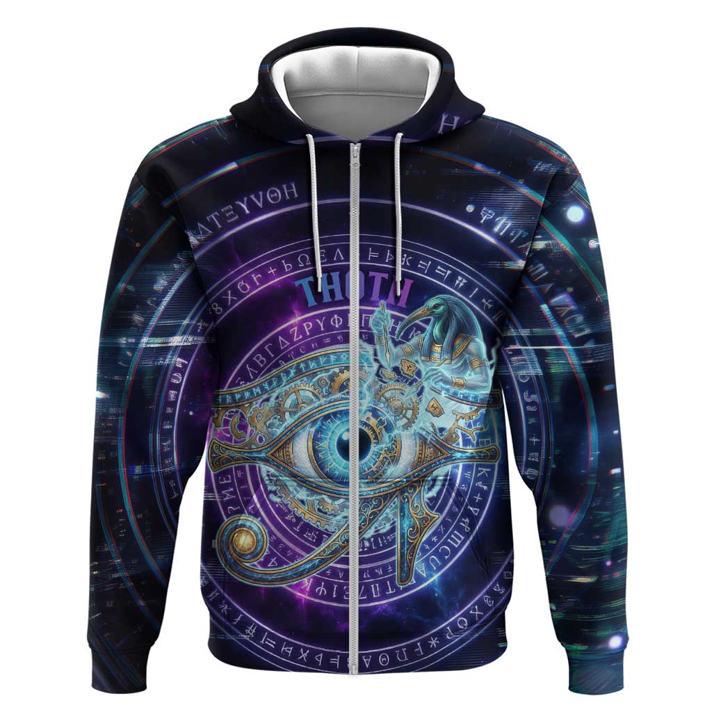 Thoth Ancient Egyptian Cosmic Hoodie with Sacred Eye and Baboon Symbol Theme