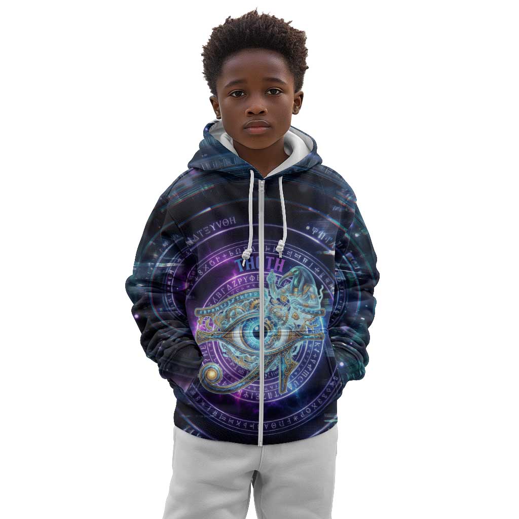Thoth Ancient Egyptian Cosmic Kid Hoodie with Sacred Eye and Baboon Symbol Theme