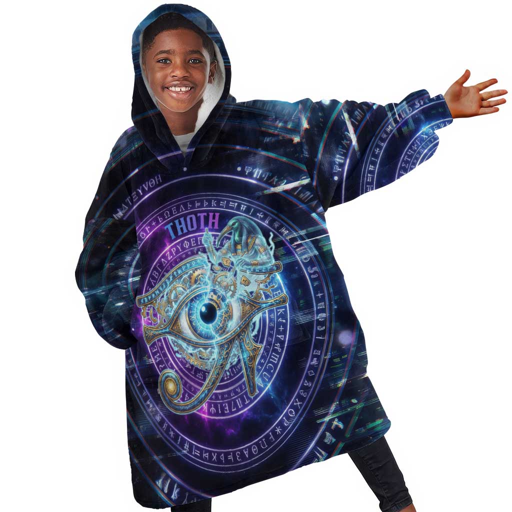 Thoth Ancient Egyptian Cosmic Kid Wearable Blanket Hoodie with Sacred Eye and Baboon Symbol Theme