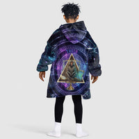 Thoth Ancient Egyptian Cosmic Kid Wearable Blanket Hoodie with Sacred Eye and Baboon Symbol Theme