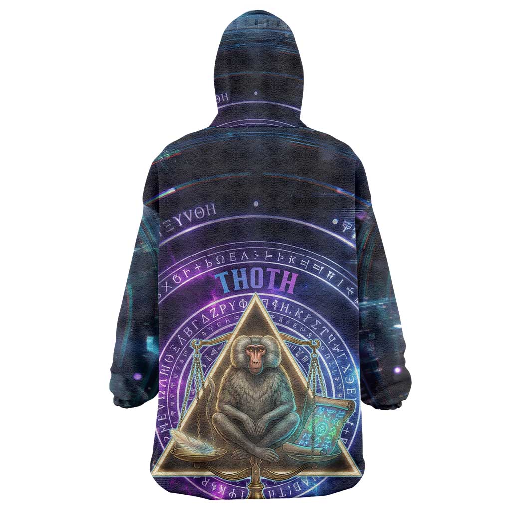 Thoth Ancient Egyptian Cosmic Kid Wearable Blanket Hoodie with Sacred Eye and Baboon Symbol Theme