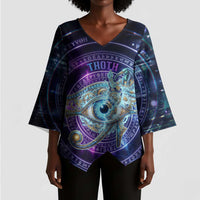 Thoth Ancient Egyptian Cosmic Kimono Sleeve Blouse with Sacred Eye and Baboon Symbol Theme