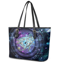 Thoth Ancient Egyptian Cosmic Leather Tote Bag with Sacred Eye and Baboon Symbol Theme