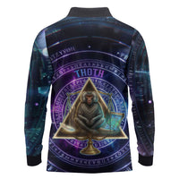 Thoth Ancient Egyptian Cosmic Long Sleeve Polo Shirt with Sacred Eye and Baboon Symbol Theme