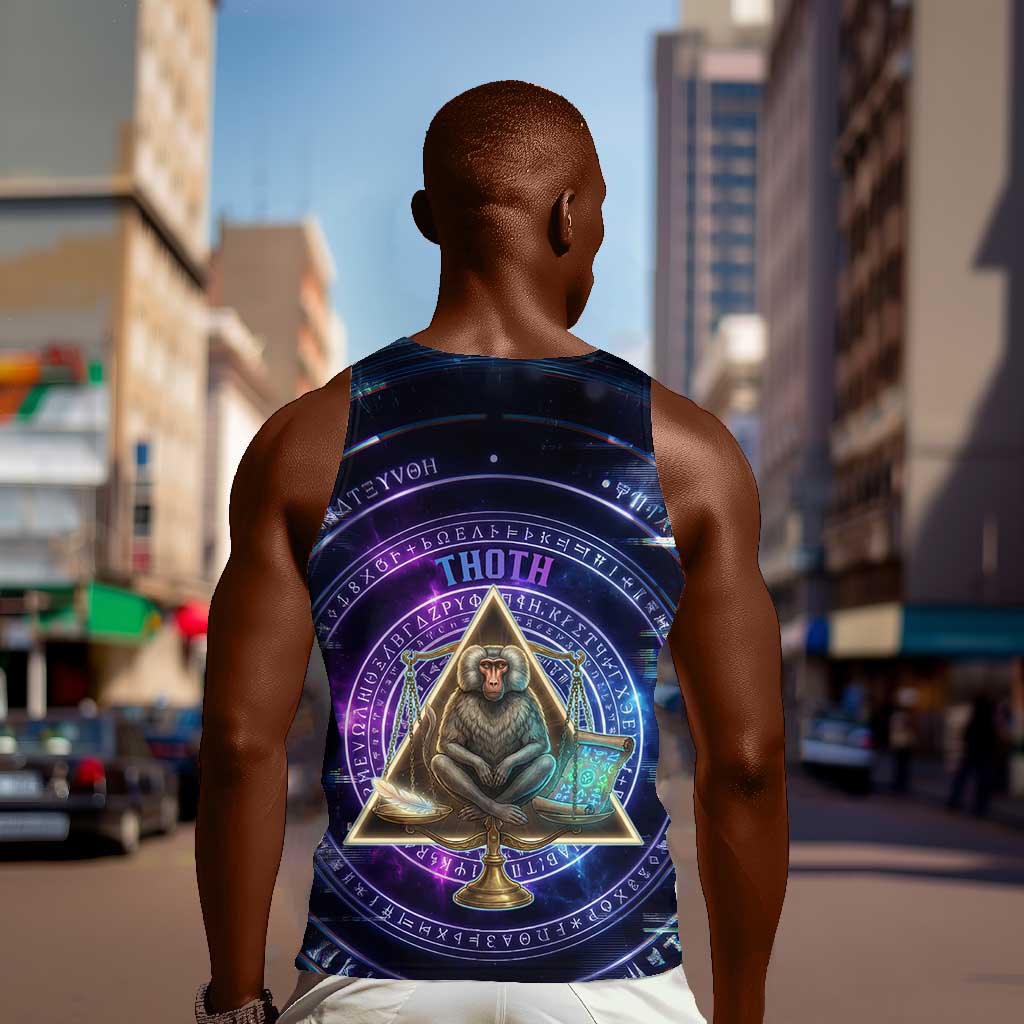 Thoth Ancient Egyptian Cosmic Men Tank Top with Sacred Eye and Baboon Symbol Theme
