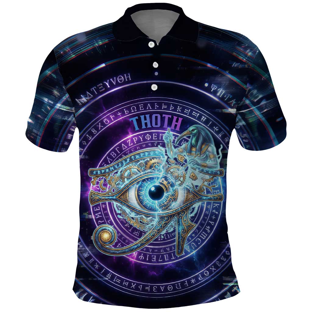 Thoth Ancient Egyptian Cosmic Polo Shirt with Sacred Eye and Baboon Symbol Theme