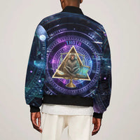 Thoth Ancient Egyptian Cosmic Sleeve Zip Bomber Jacket with Sacred Eye and Baboon Symbol Theme
