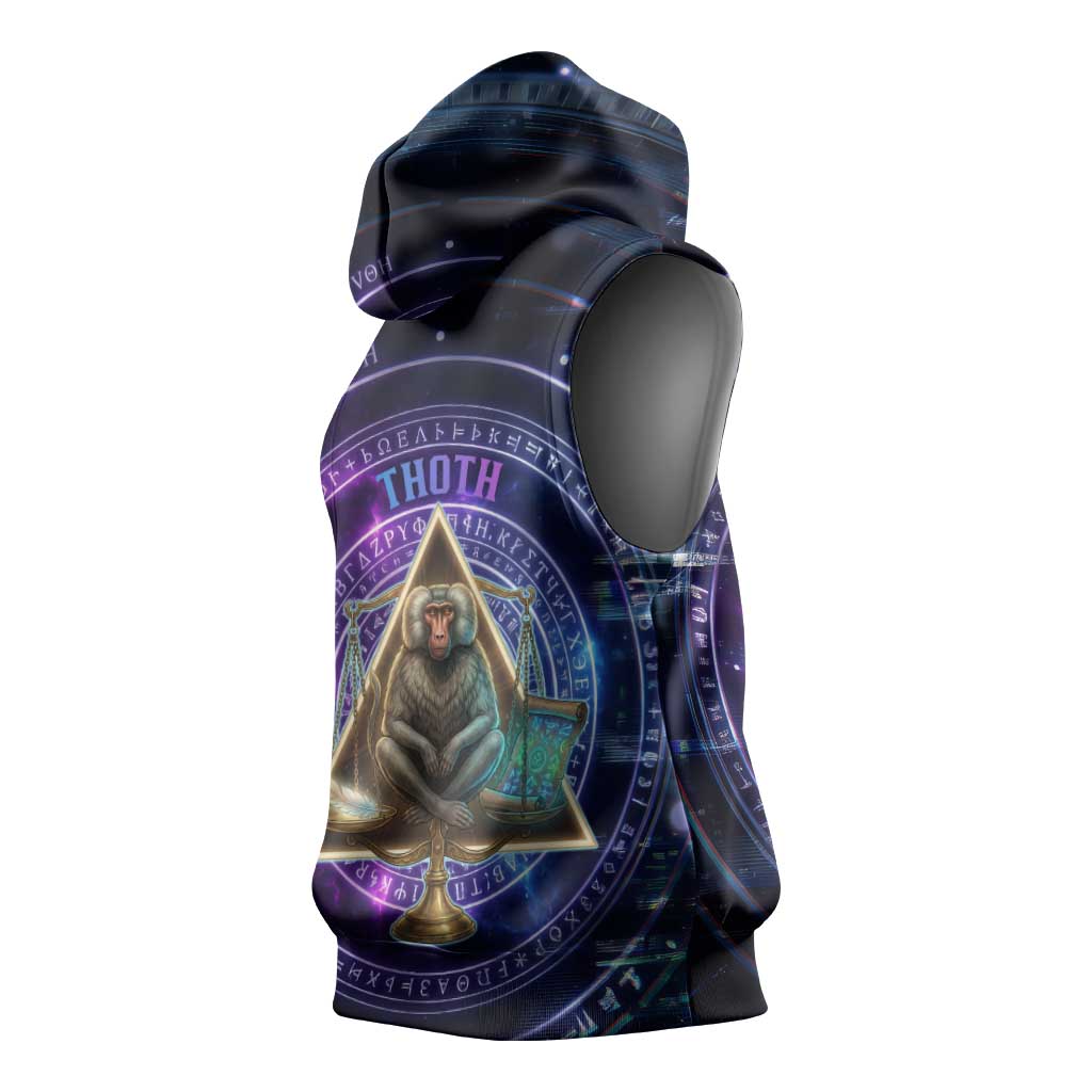 Thoth Ancient Egyptian Cosmic Sleeveless Hoodie with Sacred Eye and Baboon Symbol Theme