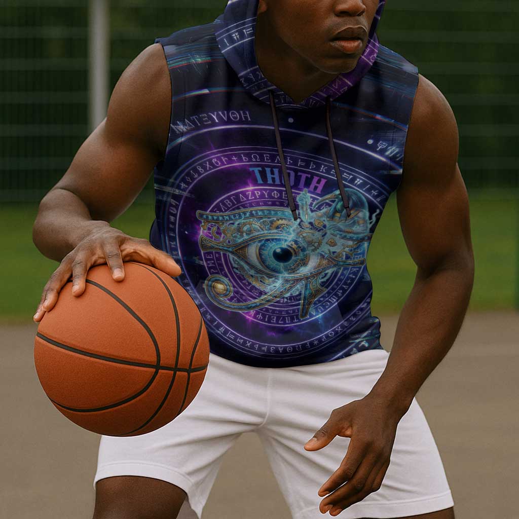 Thoth Ancient Egyptian Cosmic Sleeveless Hoodie with Sacred Eye and Baboon Symbol Theme