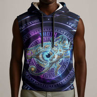 Thoth Ancient Egyptian Cosmic Sleeveless Hoodie with Sacred Eye and Baboon Symbol Theme