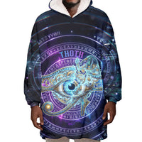 Thoth Ancient Egyptian Cosmic Wearable Blanket Hoodie with Sacred Eye and Baboon Symbol Theme