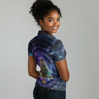 Thoth Ancient Egyptian Cosmic Women Polo Shirt with Sacred Eye and Baboon Symbol Theme