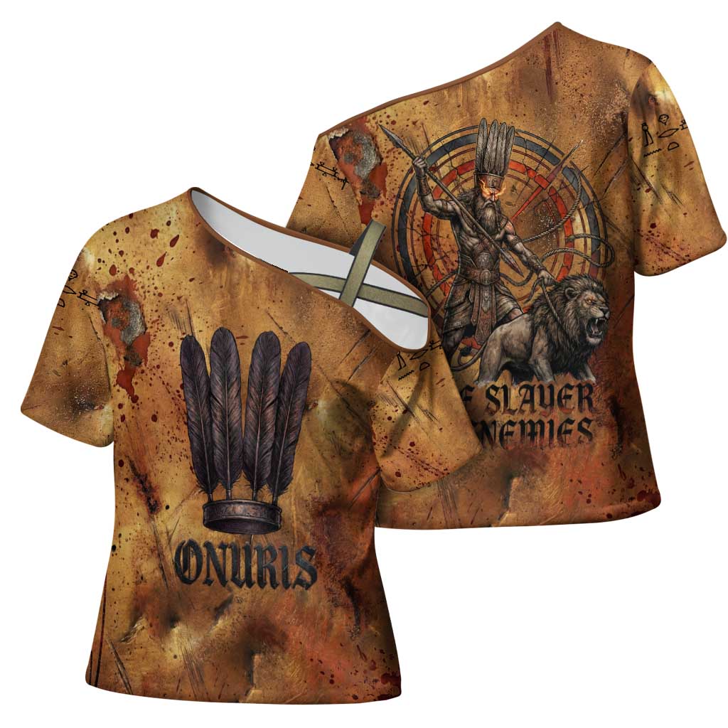Onuris Cross Shoulder Shirt Egyptian War God Slayer of Enemies Spear Lion Ancient Battle
