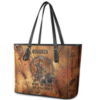 Onuris Leather Tote Bag Egyptian War God Slayer of Enemies Spear Lion Ancient Battle