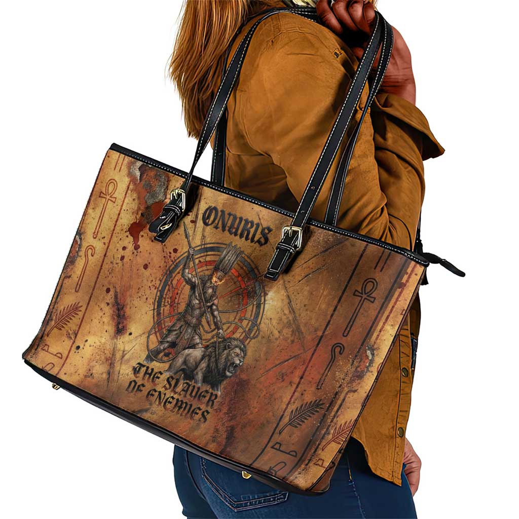 Onuris Leather Tote Bag Egyptian War God Slayer of Enemies Spear Lion Ancient Battle
