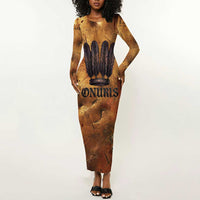 Onuris Long Sleeve Bodycon Dress Egyptian War God Slayer of Enemies Spear Lion Ancient Battle