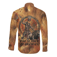 Onuris Long Sleeve Button Shirt Egyptian War God Slayer of Enemies Spear Lion Ancient Battle
