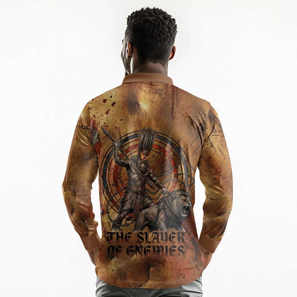 Onuris Long Sleeve Polo Shirt Egyptian War God Slayer of Enemies Spear Lion Ancient Battle