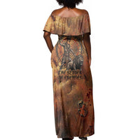 Onuris Off Shoulder Maxi Dress Egyptian War God Slayer of Enemies Spear Lion Ancient Battle