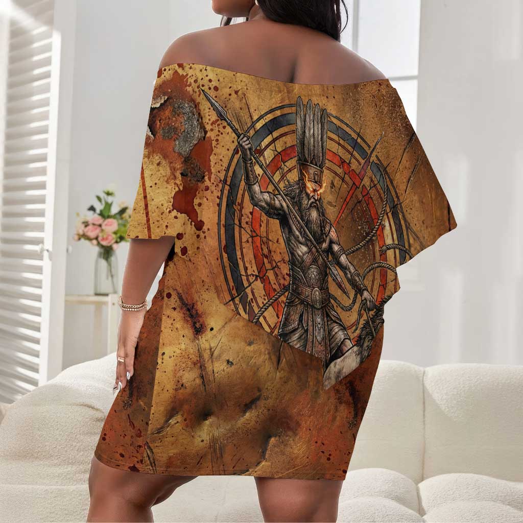 Onuris Off Shoulder Short Dress Egyptian War God Slayer of Enemies Spear Lion Ancient Battle
