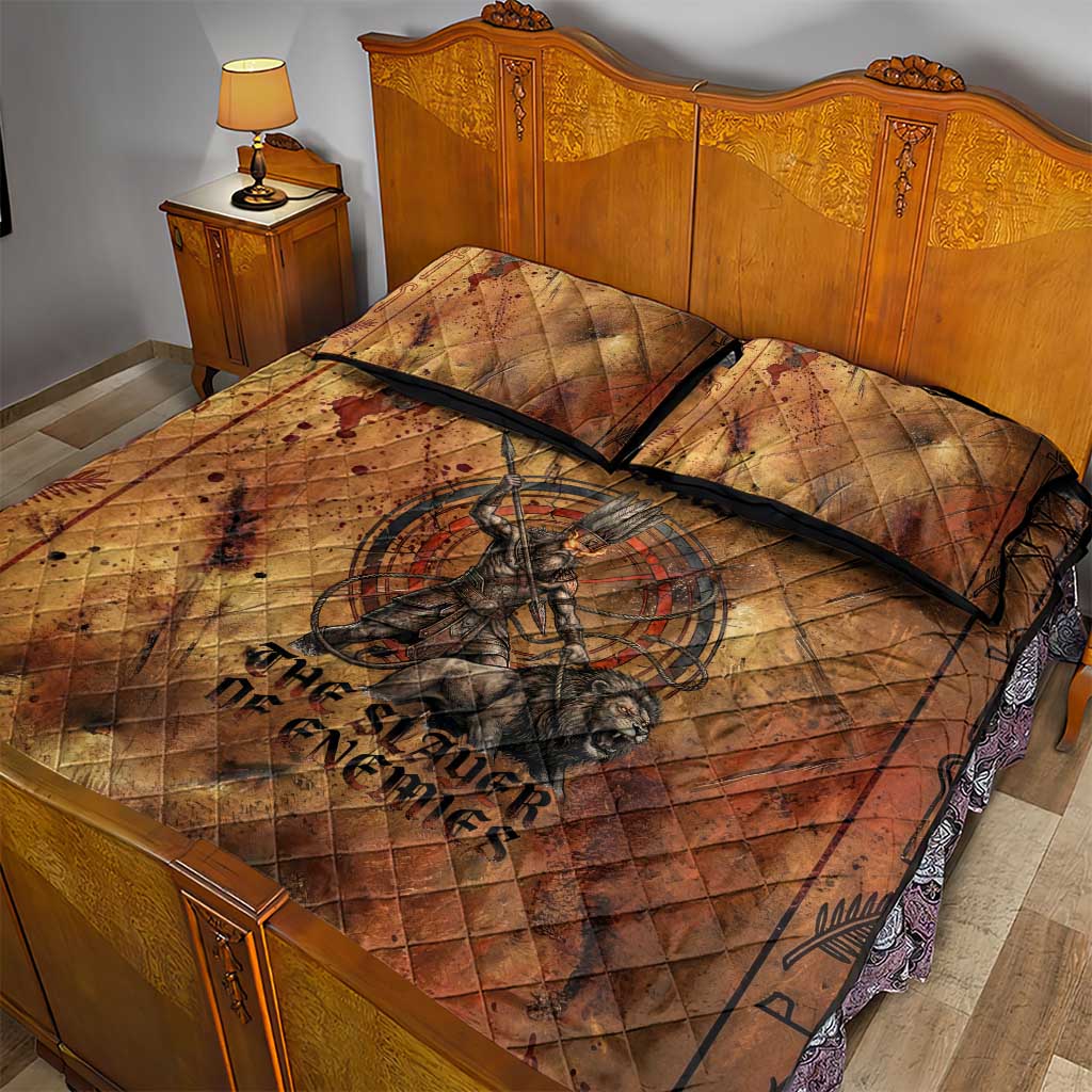 Onuris Quilt Bed Set Egyptian War God Slayer of Enemies Spear Lion Ancient Battle