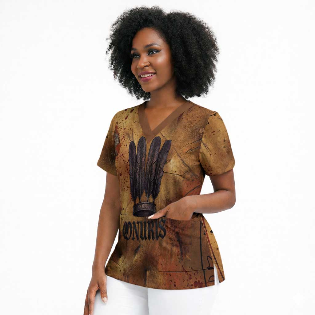 Onuris Scrub Top Egyptian War God Slayer of Enemies Spear Lion Ancient Battle