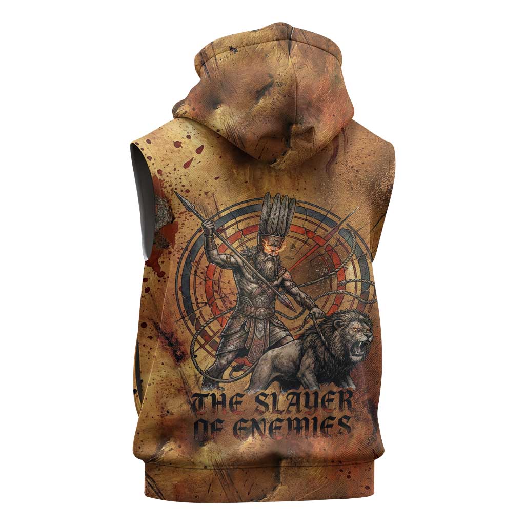 Onuris Sleeveless Zip Hoodie Egyptian War God Slayer of Enemies Spear Lion Ancient Battle