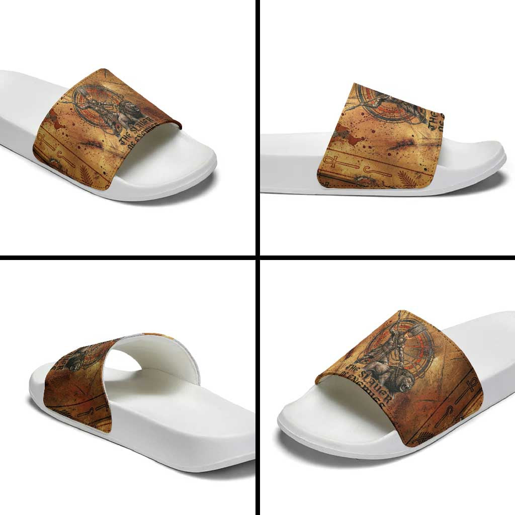Onuris Slide Sandals Egyptian War God Slayer of Enemies Spear Lion Ancient Battle