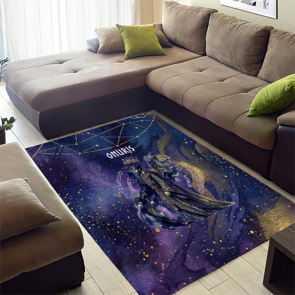 Onuris Area Rug Cosmic Warrior Egyptian God Eye of Horus Spears Starry Night