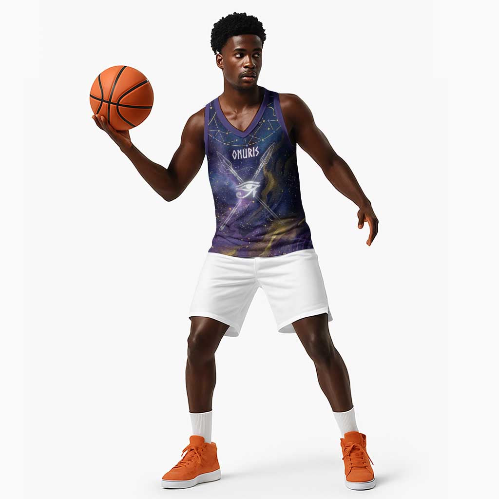 Onuris Basketball Jersey Cosmic Warrior Egyptian God Eye of Horus Spears Starry Night