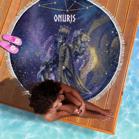 Onuris Beach Blanket Cosmic Warrior Egyptian God Eye of Horus Spears Starry Night