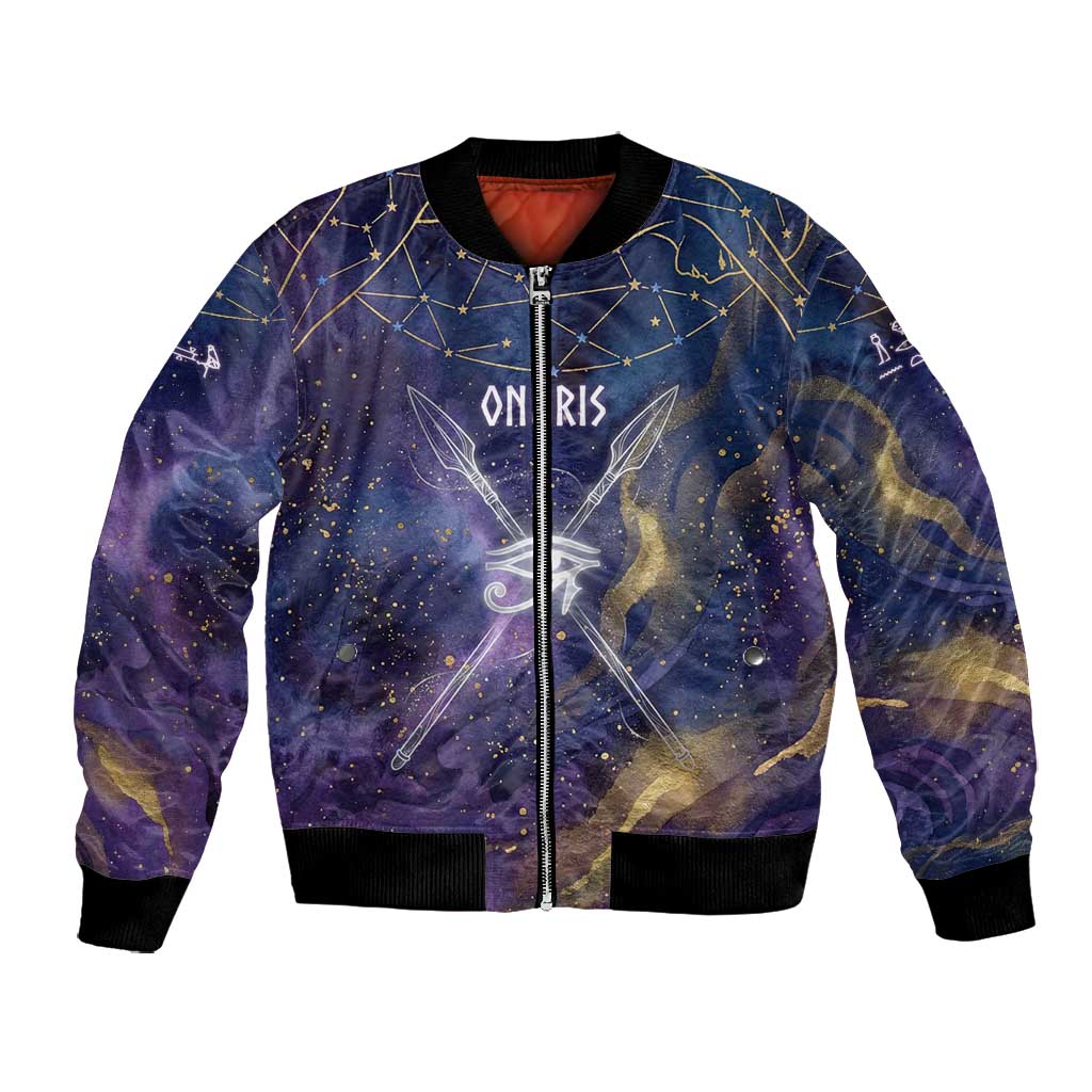 Onuris Bomber Jacket Cosmic Warrior Egyptian God Eye of Horus Spears Starry Night